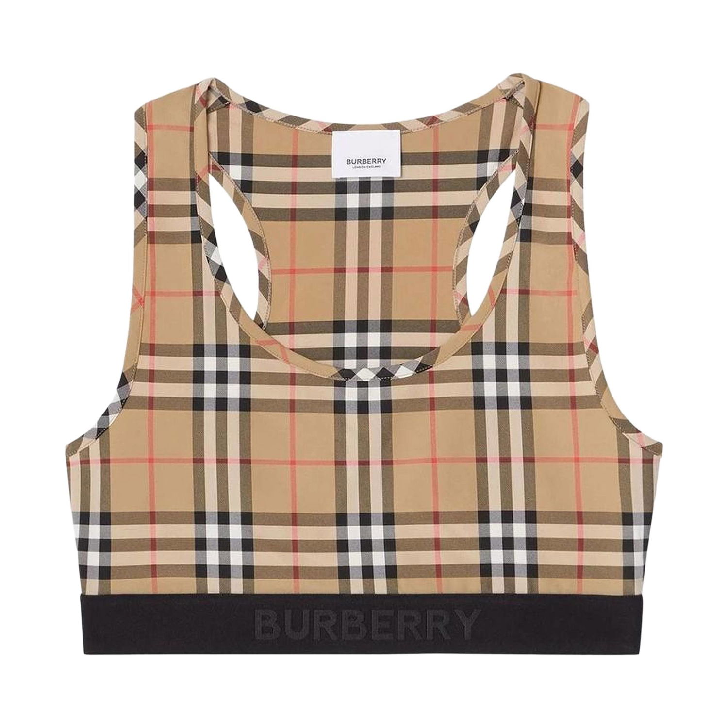 Crop Top Burberry Logo Detail Vintage Check Bra Top Béžová | 8049477, 1