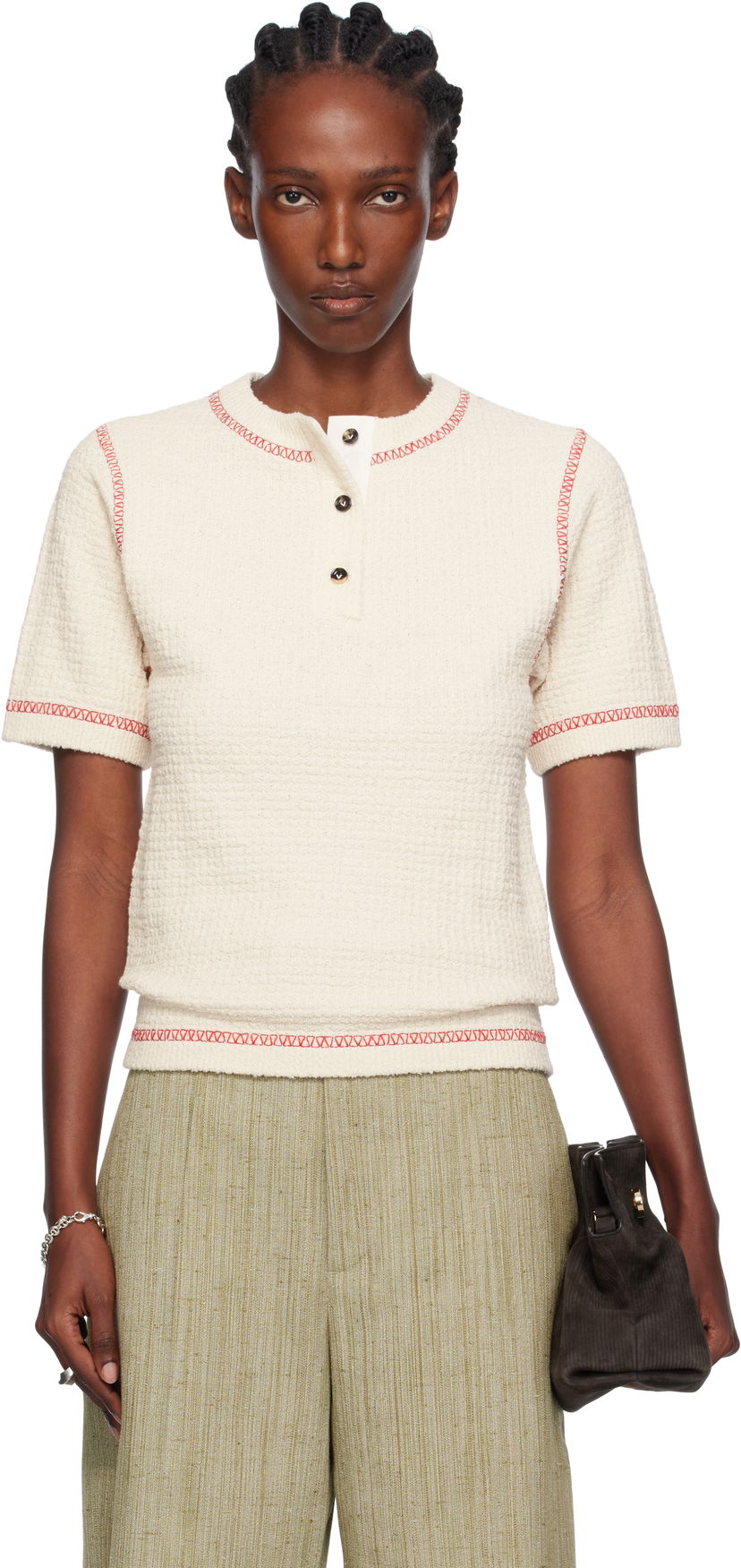 Polo tričko Bottega Veneta Bottega Veneta Waffle Knit Polo Shirt Biela | 825700 V5BD0