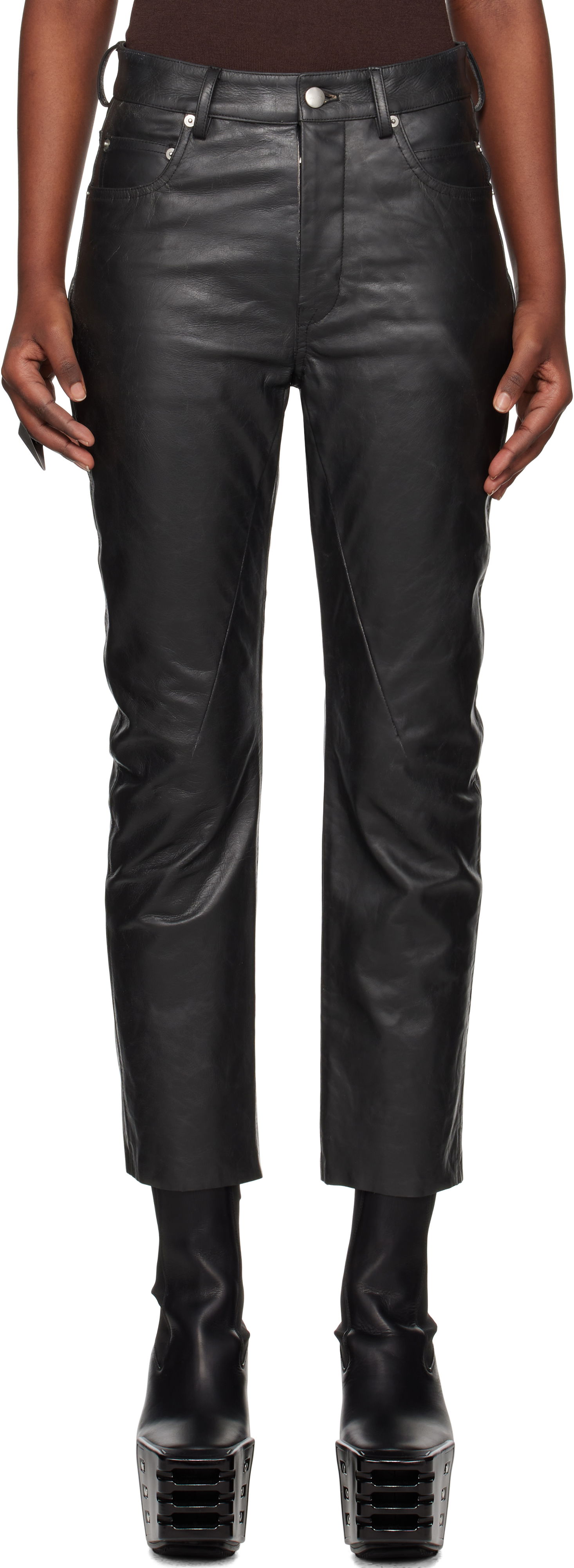 Nohavice Rick Owens Rick Owens Hollywood Detroit Cut Leather Pants Čierna | RP01E7324 LTP, 0