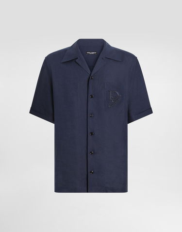 Košeľa Dolce & Gabbana Dolce & Gabbana Linen Shirt with DG Logo Embroidery Navy | G5JH9ZFU4LGB0665, 0