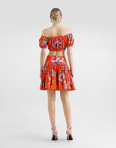 Crop Top Dolce & Gabbana Dolce & Gabbana Rose-Print Bardot Top Oranžová | F755RTHS5TIHO5JA, 2