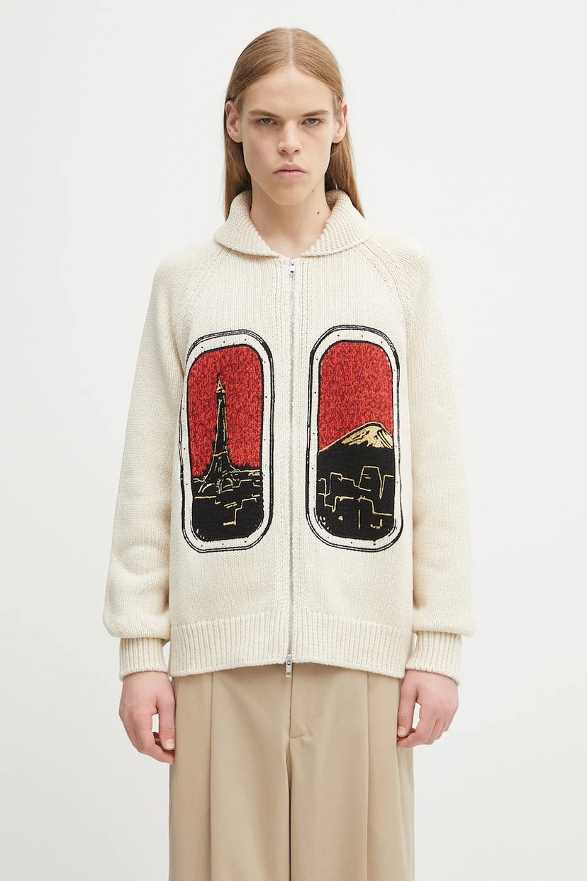 Sveter KENZO City Landmark Graphic Zipped Wool Cardigan Biela | FF65CA7453CF