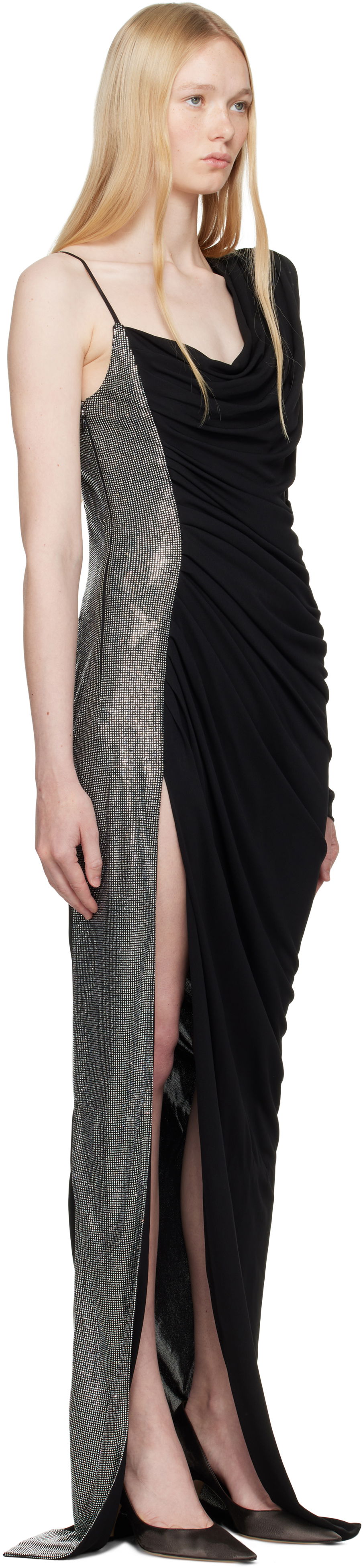 Šaty Balmain Balmain Draped Asymmetrical Two-Material Maxi Dress Čierna | EF0RR965PD03, 1