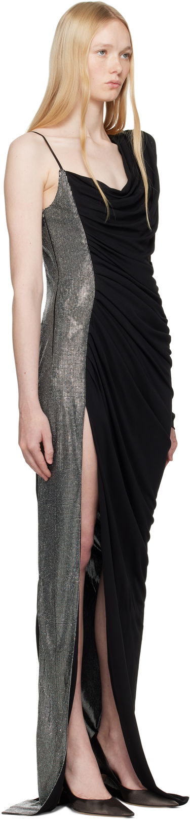 Šaty Balmain Balmain Draped Asymmetrical Two-Material Maxi Dress Čierna | EF0RR965PD03, 1