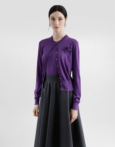 Sveter Dolce & Gabbana Silk Round-Neck Cardigan With Flower Fialová | FXV07ZJBSKYF0257, 3
