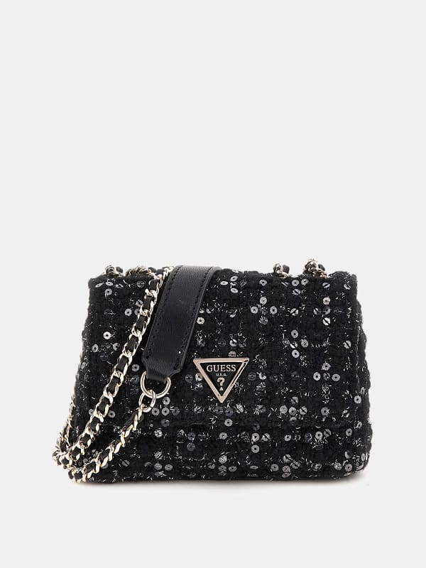 Kabelka GUESS Sequin-Detail Tweed Mini Crossbody Bag Čierna | HWBB8748740