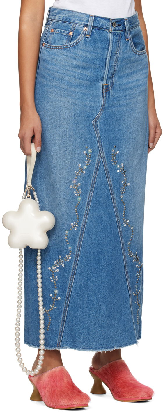 Sukňa Anna Sui Embroidered Denim Midi Skirt Modrá | 0123F10, 1