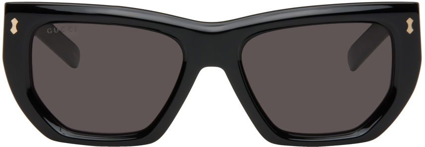 Gucci Black Rivetto Geometrical Acetate Sunglasses