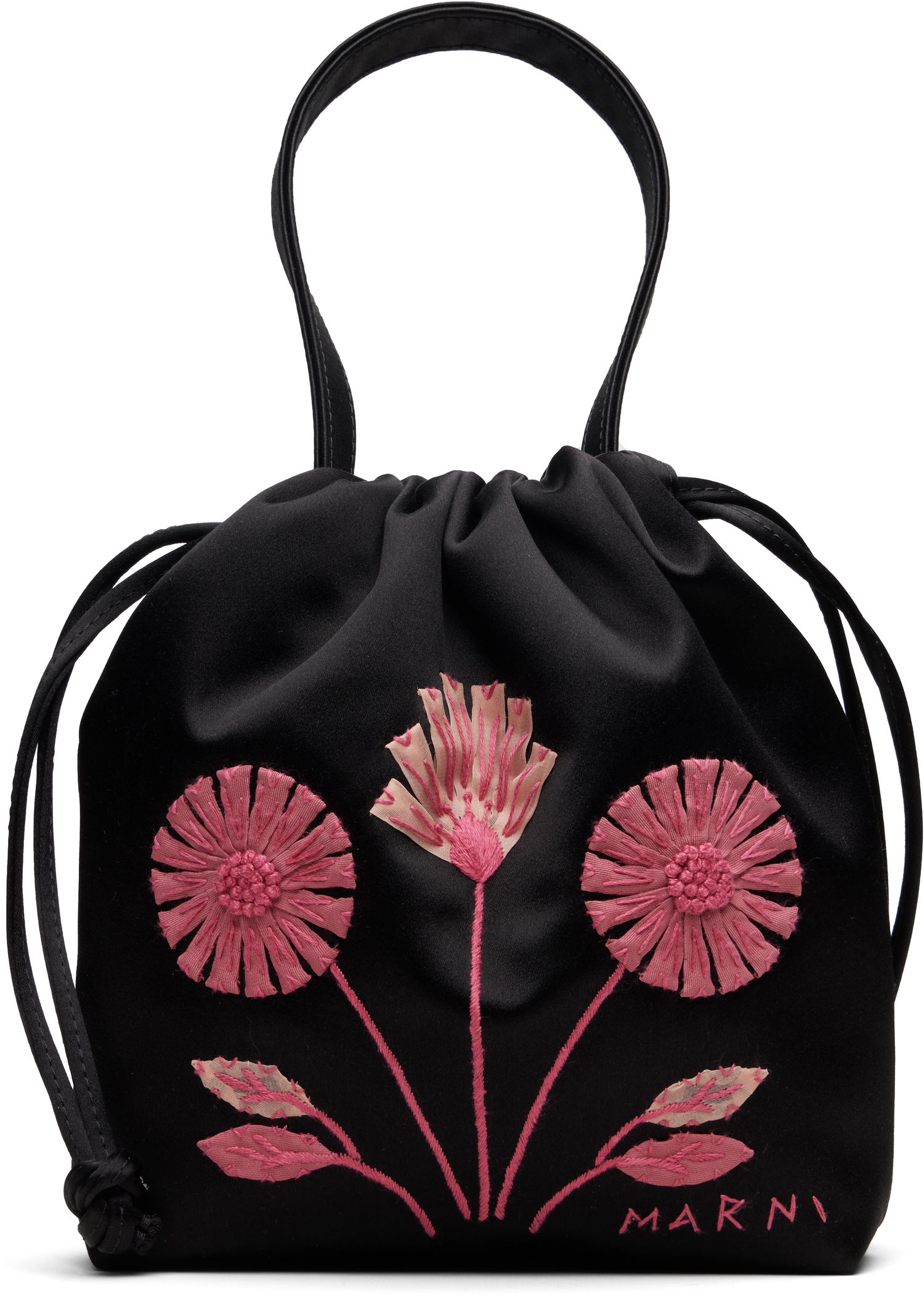 Kabelka Marni Small Scrunchie Floral Embroidered Drawstring Pouch Čierna | BMMP0164L0 P8534, 0