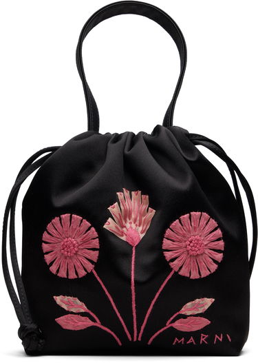 Kabelka Marni Small Scrunchie Floral Embroidered Drawstring Pouch Čierna | BMMP0164L0 P8534, 0