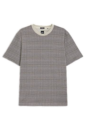 Tričko BOSS Mercerized Cotton T-Shirt with Grid Pattern Béžová | 50543401
