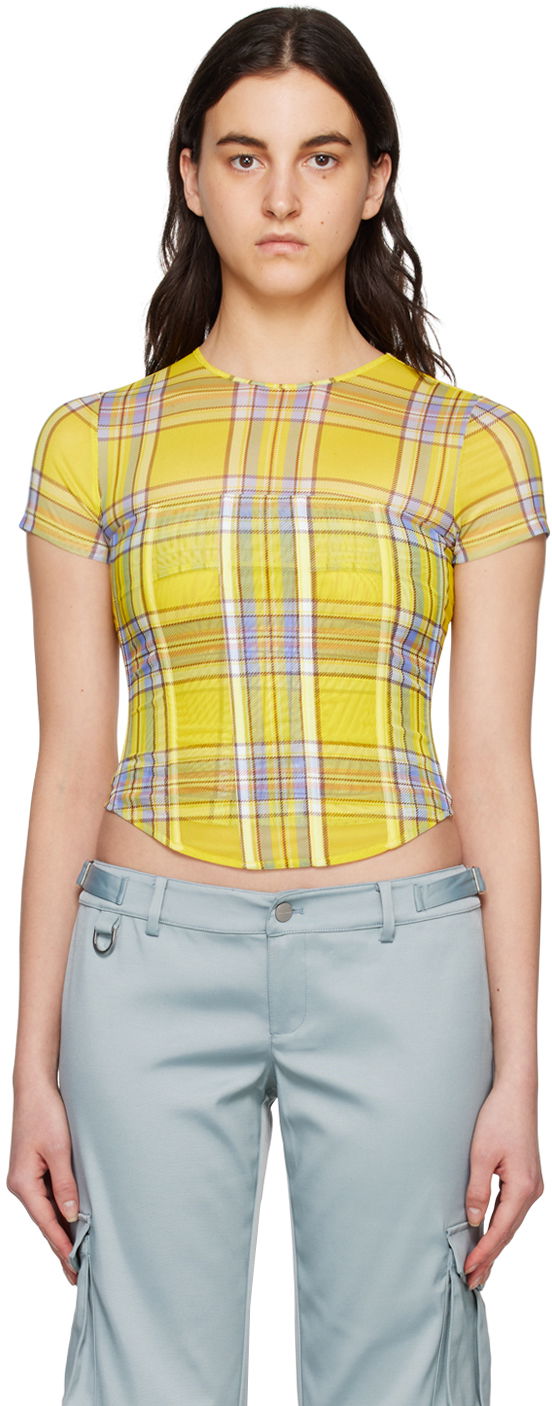 Crop Top Miaou Miaou Peri Plaid Corset T-Shirt Žltá | 7018PM1DNP, 0