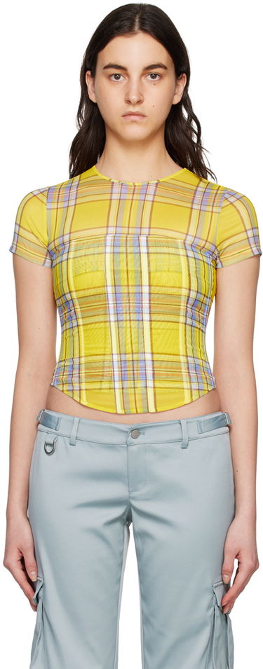 Crop Top Miaou Miaou Peri Plaid Corset T-Shirt Žltá | 7018PM1DNP, 0