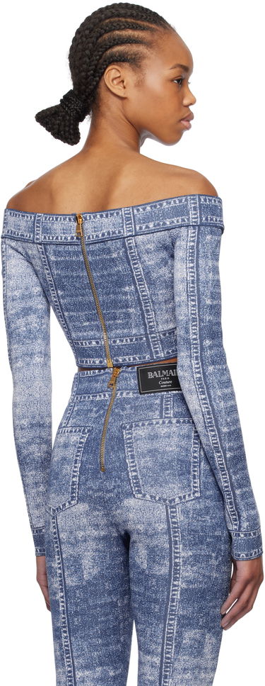 Súprava Balmain Balmain Denim Off-Shoulder Top Modrá | EF1AO385KH80, 2