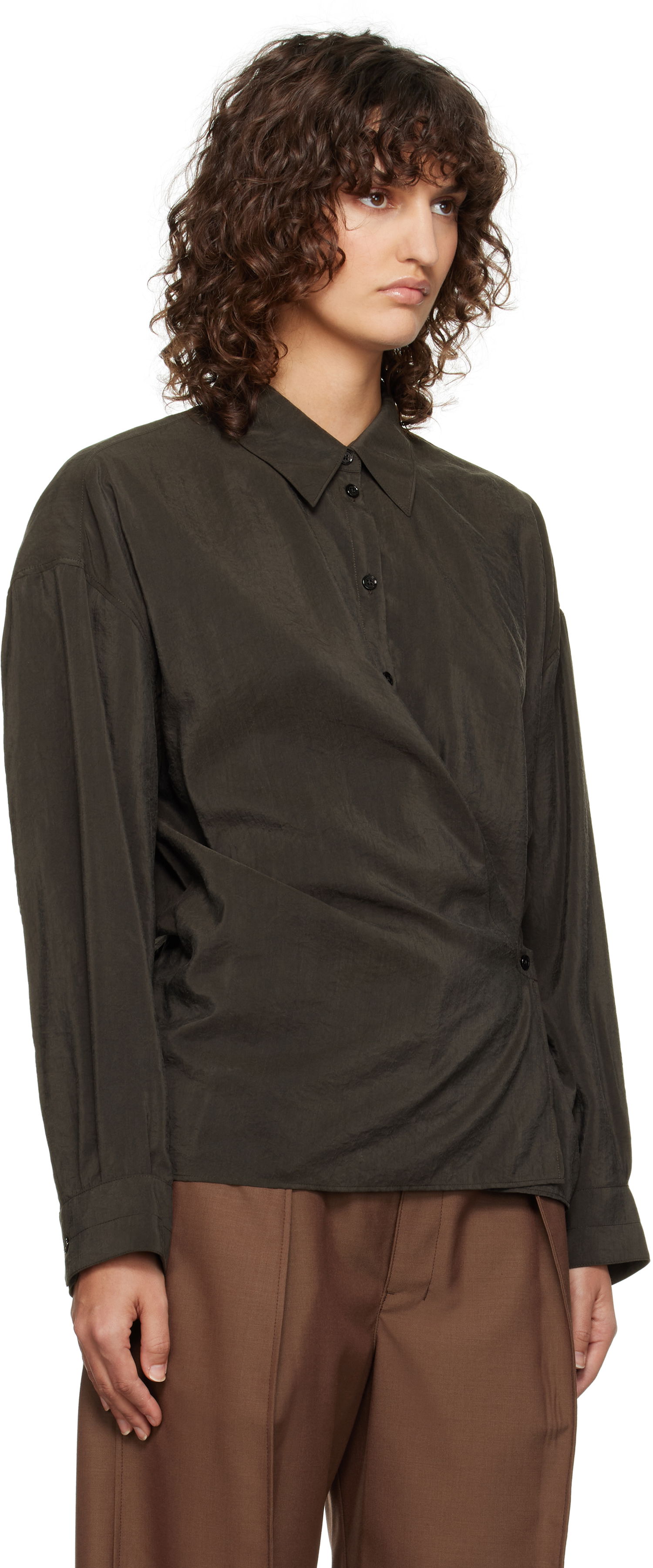 Košeľa LEMAIRE Lemaire Straight Collar Twisted Shirt Hnedá | SH1141 LF1308, 1