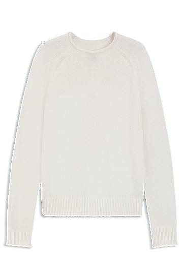 Sveter BOSS Wool-blend Ribbed Crew Neck Sweater with Ribbed Cuffs Biela | 50548930, 0