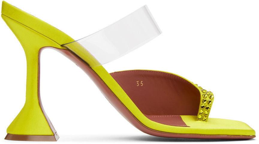 Doplnky Amina Muaddi Amina Muaddi Paloma Crystal Slipper Heeled Sandals Žltá | PALOMA CRYSTAL SLIPPER CL SATIN, 0