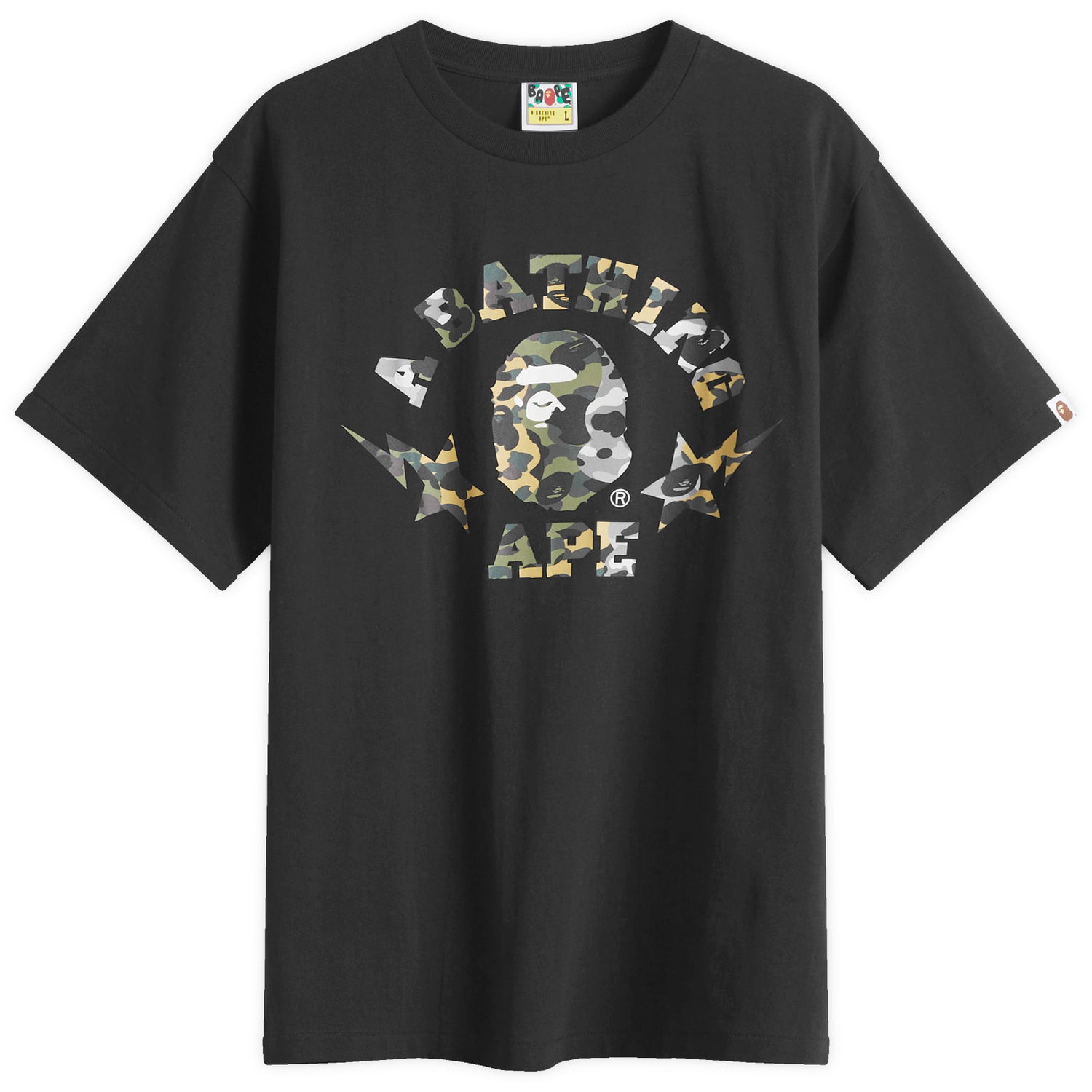 Tričko BAPE Bathing Ape 1St Camo Crazy Sta College T-Shirt, Size Large Čierna | 001TEL301016M-BLK, 0