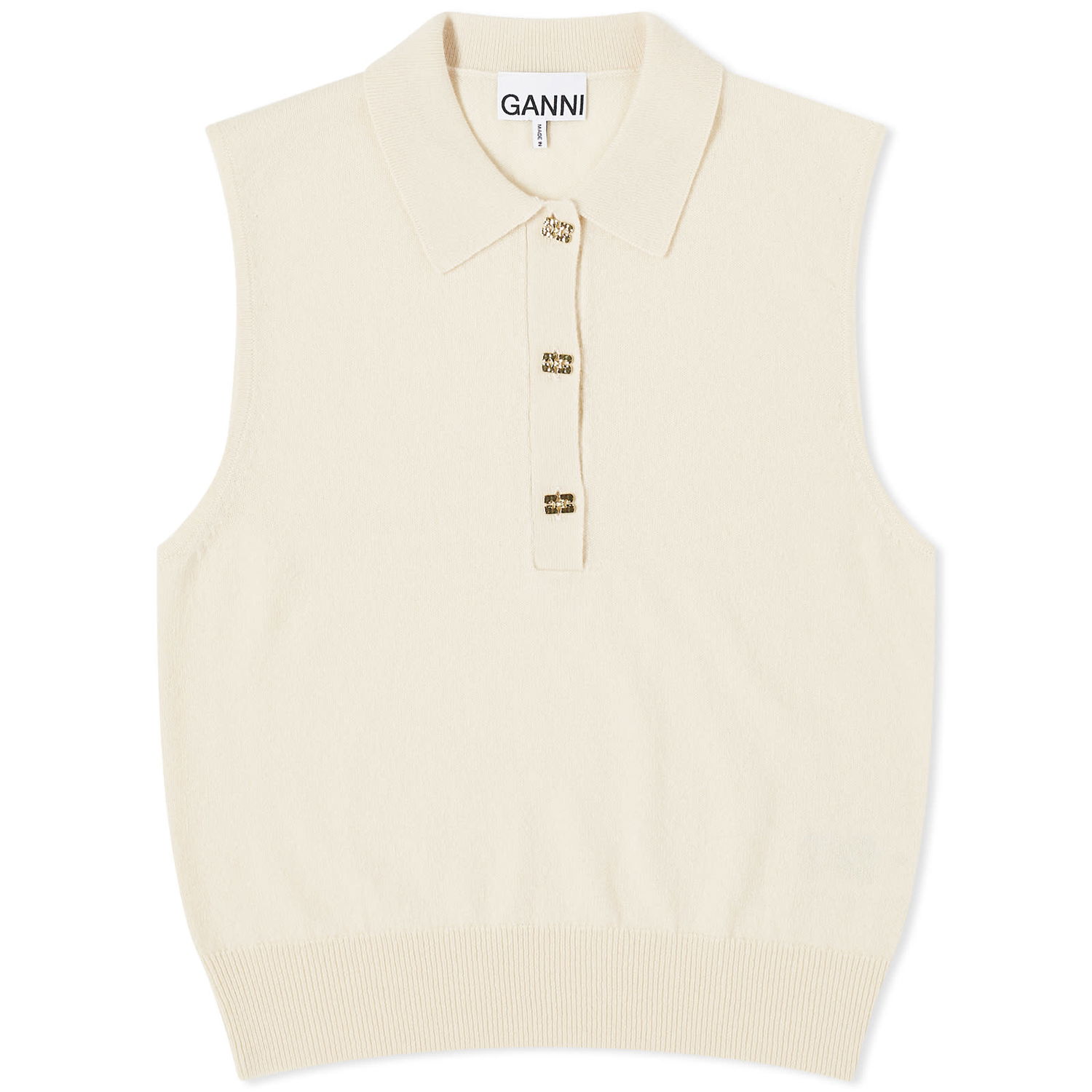 Sveter GANNI Cashmere Mix Sleeveless Polo Vest Béžová | K2131-354, 0