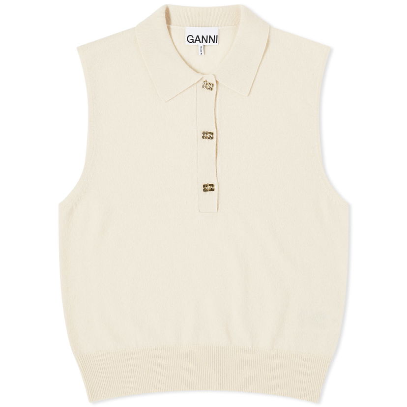 Sveter GANNI Cashmere Mix Sleeveless Polo Vest Béžová | K2131-354