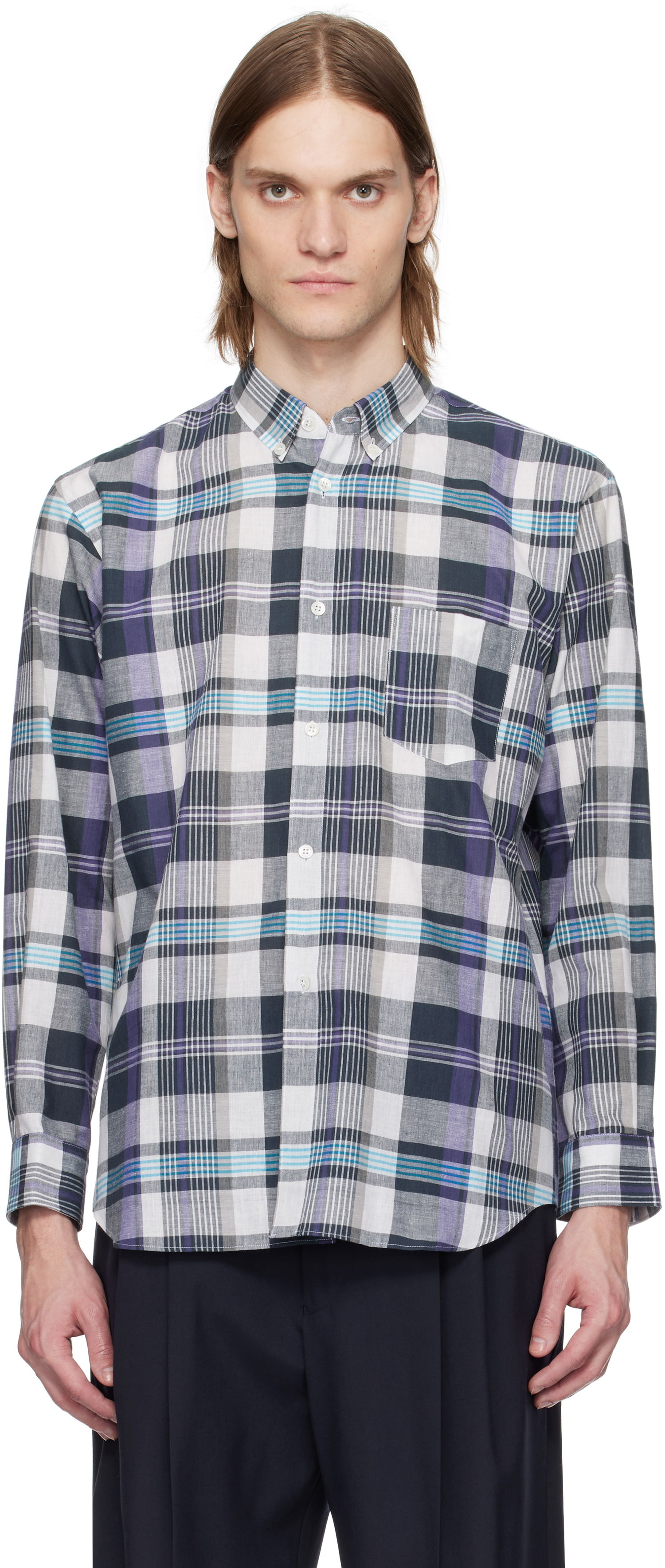 Košeľa Comme des Garçons Comme des Garçons Shirt Yarn Dyed Check Poplin Shirt Fialová | FO-B010-051, 0