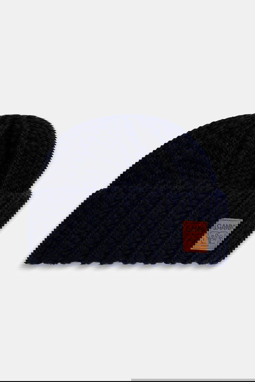 Kulicha GANNI Graphic Wool Hand Knit Beanie Navy | A7171, 0