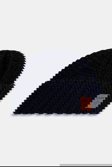 Kulicha GANNI Graphic Wool Hand Knit Beanie Navy | A7171, 0
