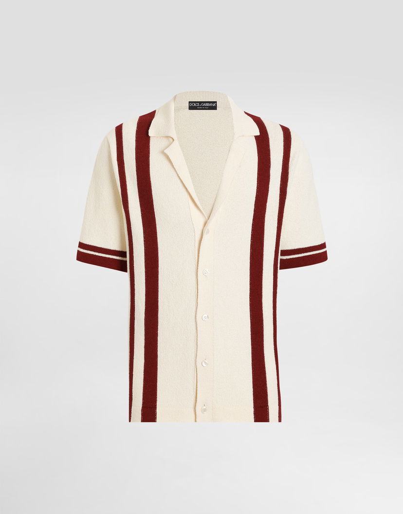 Polo tričko Dolce & Gabbana Dolce & Gabbana Knitted Striped Polo Shirt Biela | GXVB7TJFMNAW8266