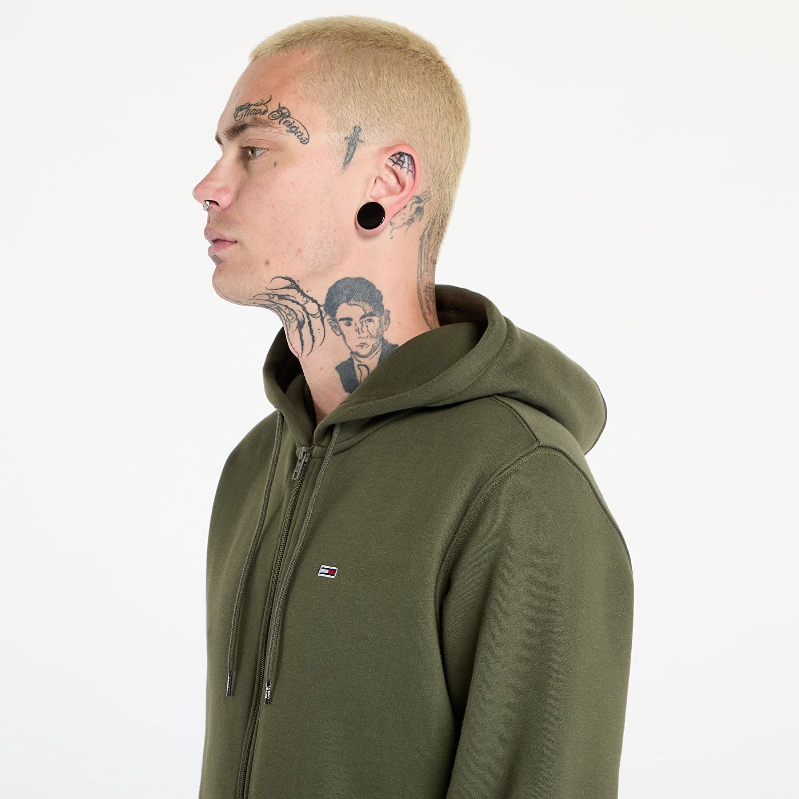 Regular Flag Zip Through Hoodie Fatique Green