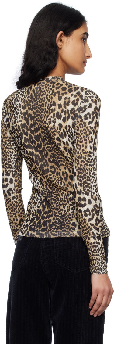 Tričko GANNI GANNI Leopard Print Long Sleeve T-Shirt Béžová | T4208, 2