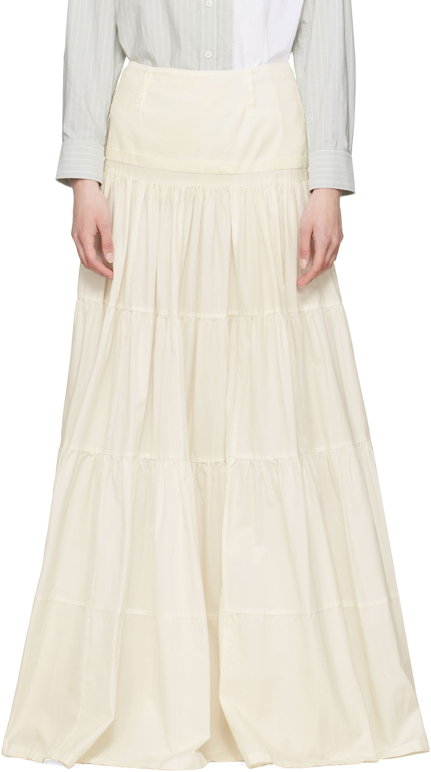 Sukňa Maison Margiela MM6 Maison Margiela Light Cotton Poplin Tiered Maxi Skirt Béžová | S62MI0031 M35458, 0