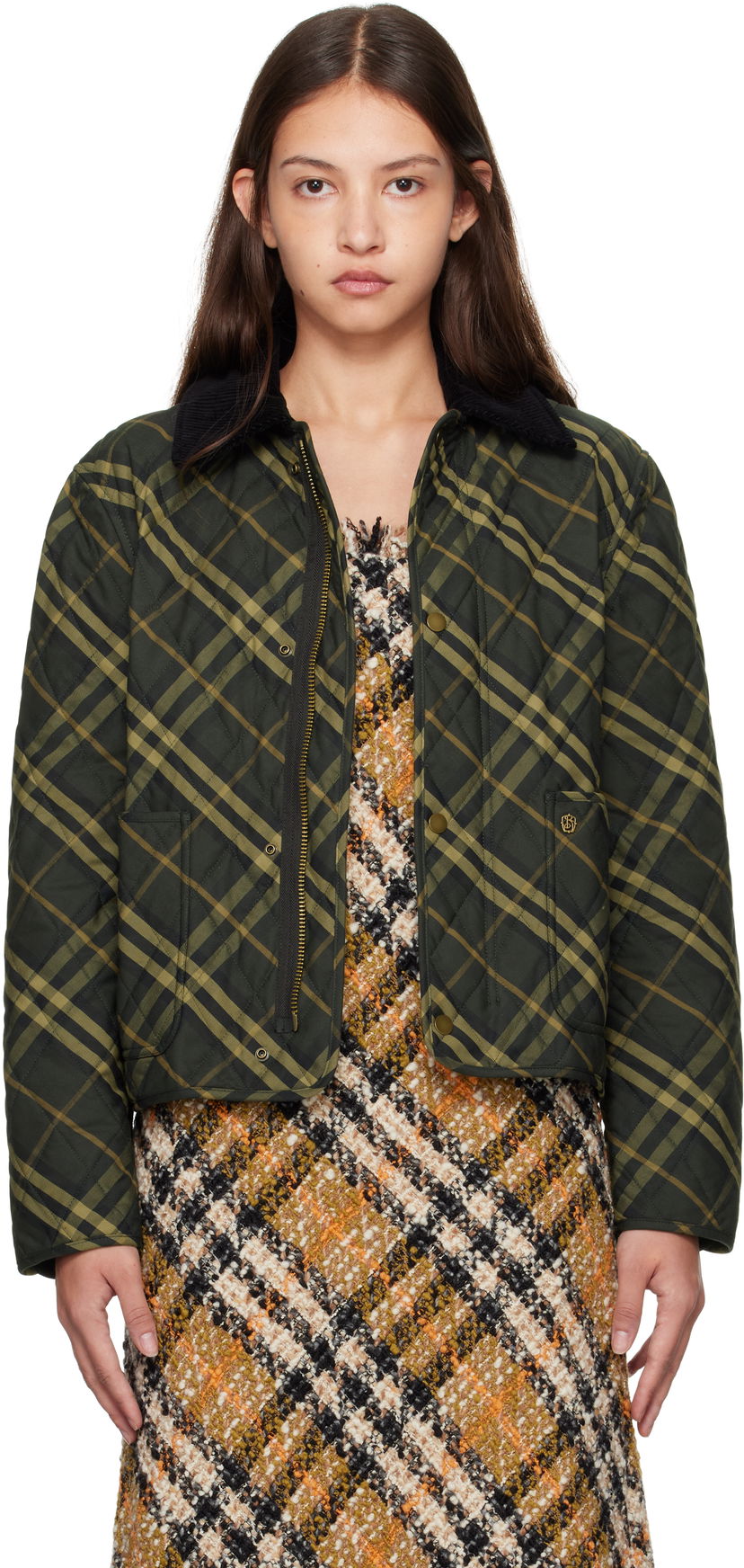 Bomber bunda Burberry Cropped Check Quilted Jacket Zelené | 8099632