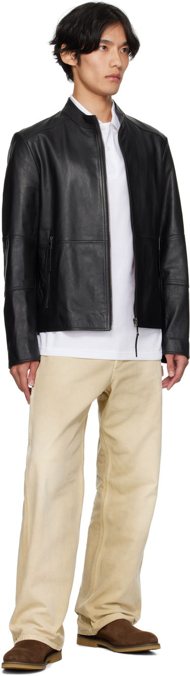 Bunda BOSS Slim-Fit Leather Jacket Čierna | 50540984, 4