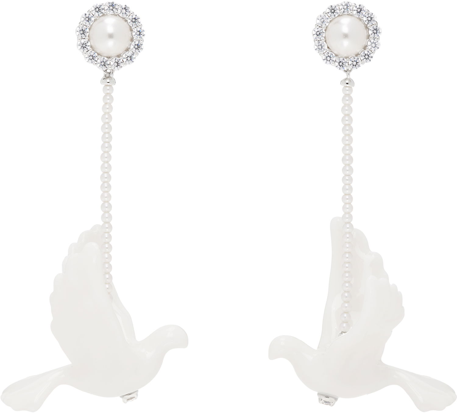 Náušnice SHUSHU/TONG SHUSHU/TONG YVMIN Edition Ceramic Pigeon Pearl Tassel Earrings Biela | 25627WHT00DLR, 0