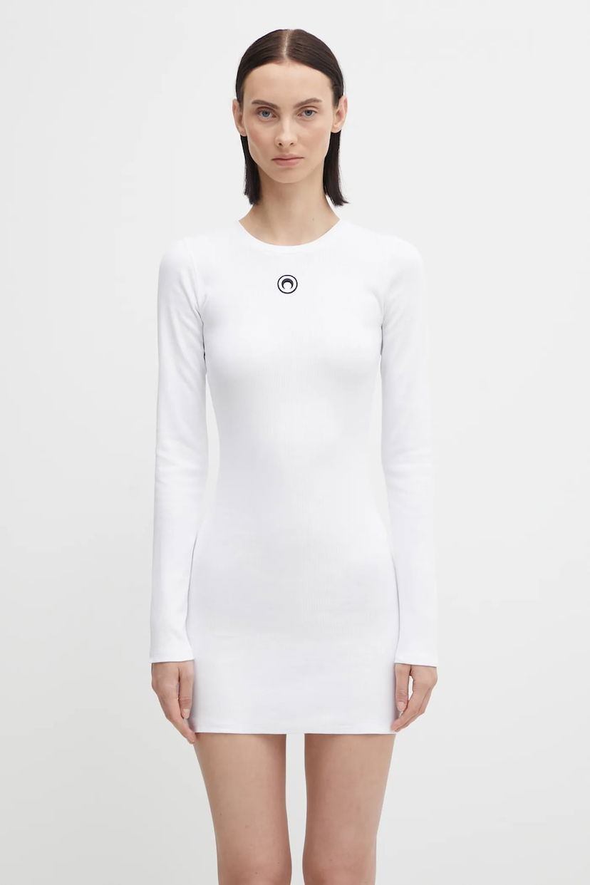 Šaty Marine Serre Marine Serre Moon Logo Ribbed Jersey Mini Dress Biela | WDR267ACJER0011