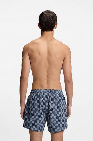 Plavky BOSS Swim shorts with all-over HUGO checkerboard logo pattern Modrá | 50556792, 1
