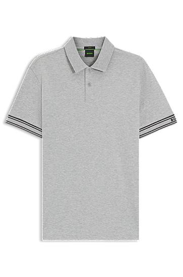 Polo tričko BOSS Slim-Fit Polo Shirt with Striped Cuffs Šedá | 50544448, 0