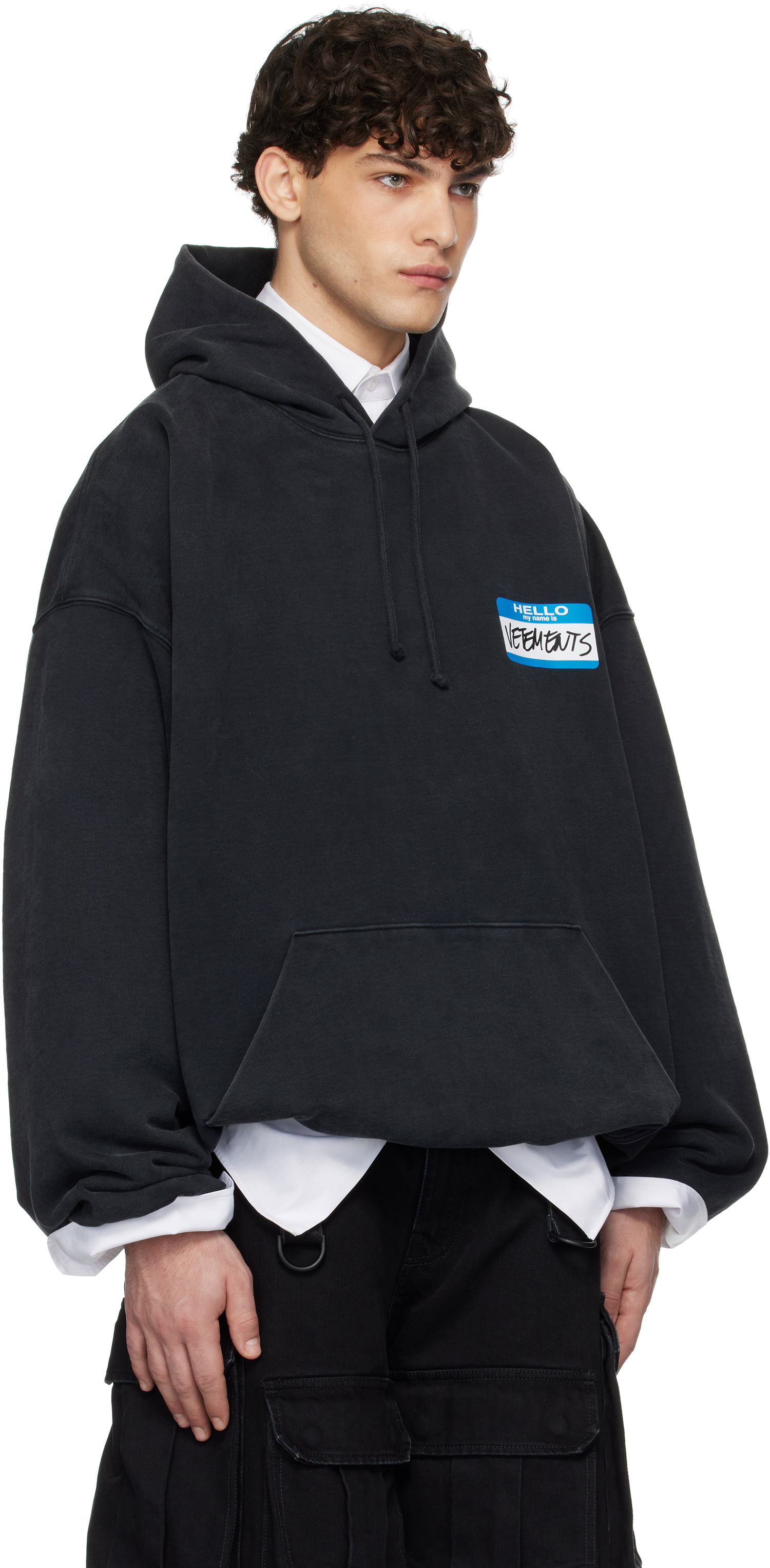 Mikina VETEMENTS 'My Name' Sticker Cropped Boxy Hoodie Čierna | UA66HD650B, 1