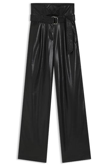 Nohavice BOSS Straight-leg trousers in faux leather with belt Čierna | 50547304