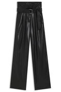 Straight-leg trousers in faux leather with belt
