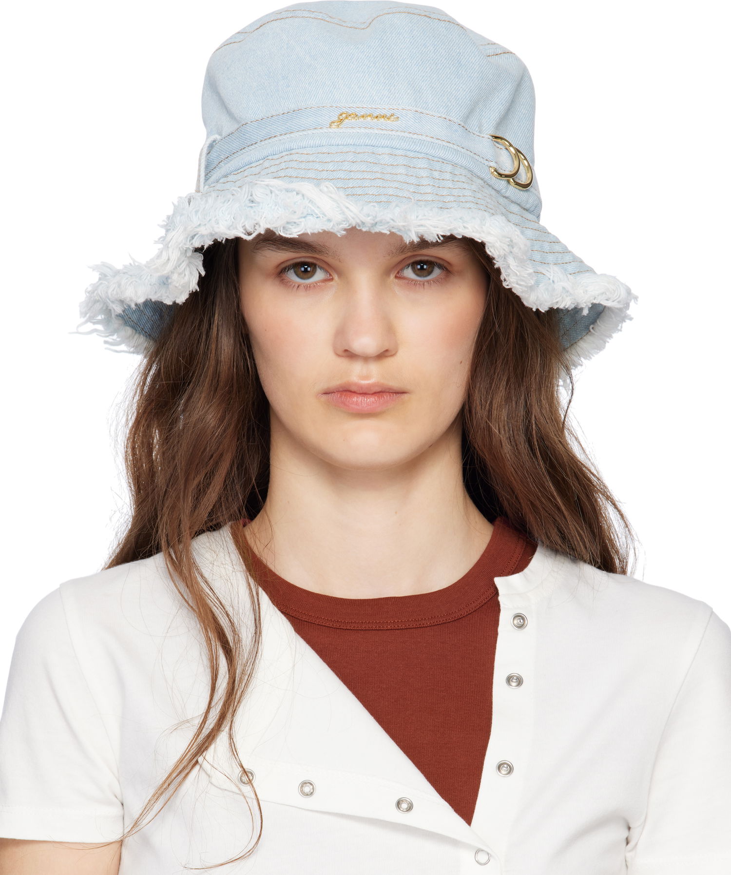 Klobúk GANNI GANNI Denim Beach Hat with Logo Modrá | A6559, 0