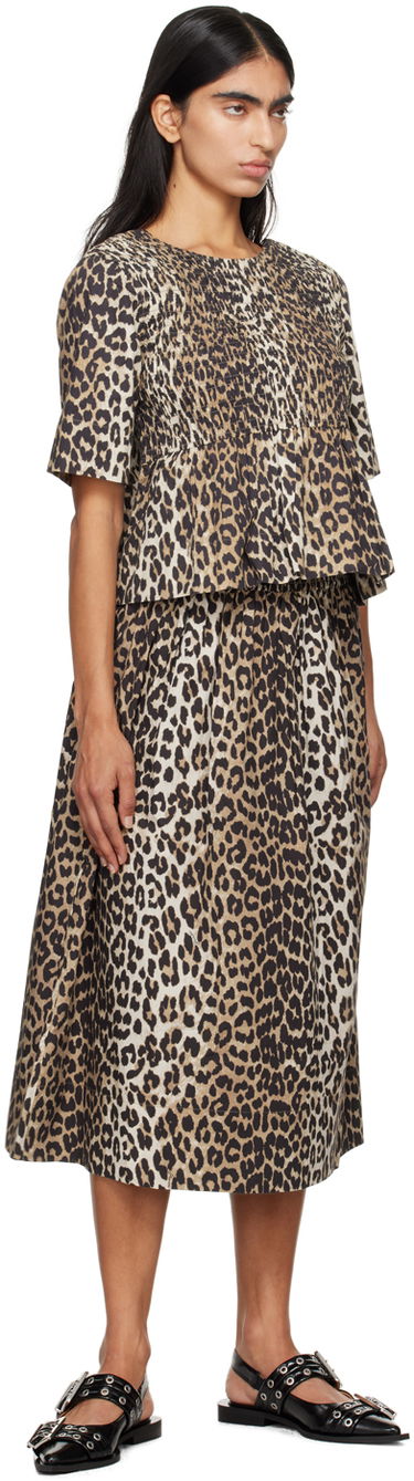 Tričko GANNI GANNI Smocked Leopard Print Blouse Béžová | W0205, 3