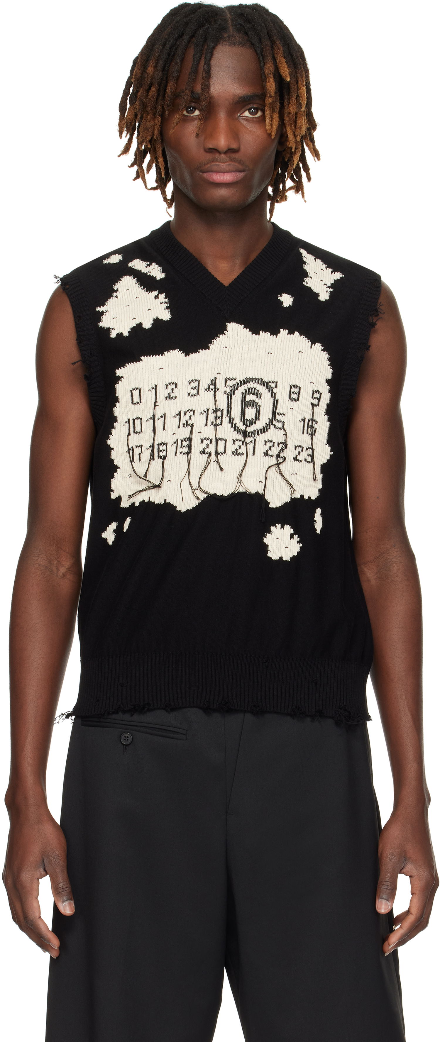 Sveter Maison Margiela MM6 Maison Margiela Distressed Knit Vest Čierna | SH0FB0009 M13081, 0