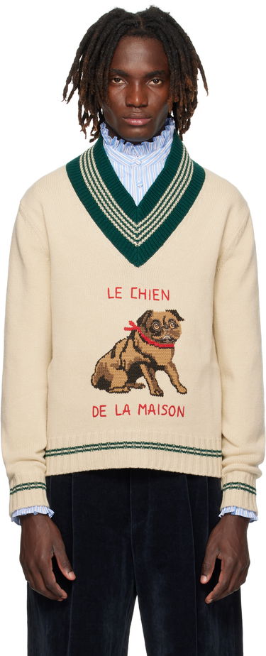 Sveter Valentino Valentino 'Le Chien De La Maison' Jacquard Wool V-Neck Sweater Béžová | 7V3KC35EB2M, 0