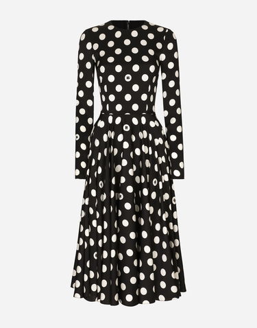 Šaty Dolce & Gabbana Charmeuse Calf-Length Circle-Skirt Polka Dot Print Dress Čierna | F6JJLTFSA64HNZSW, 0