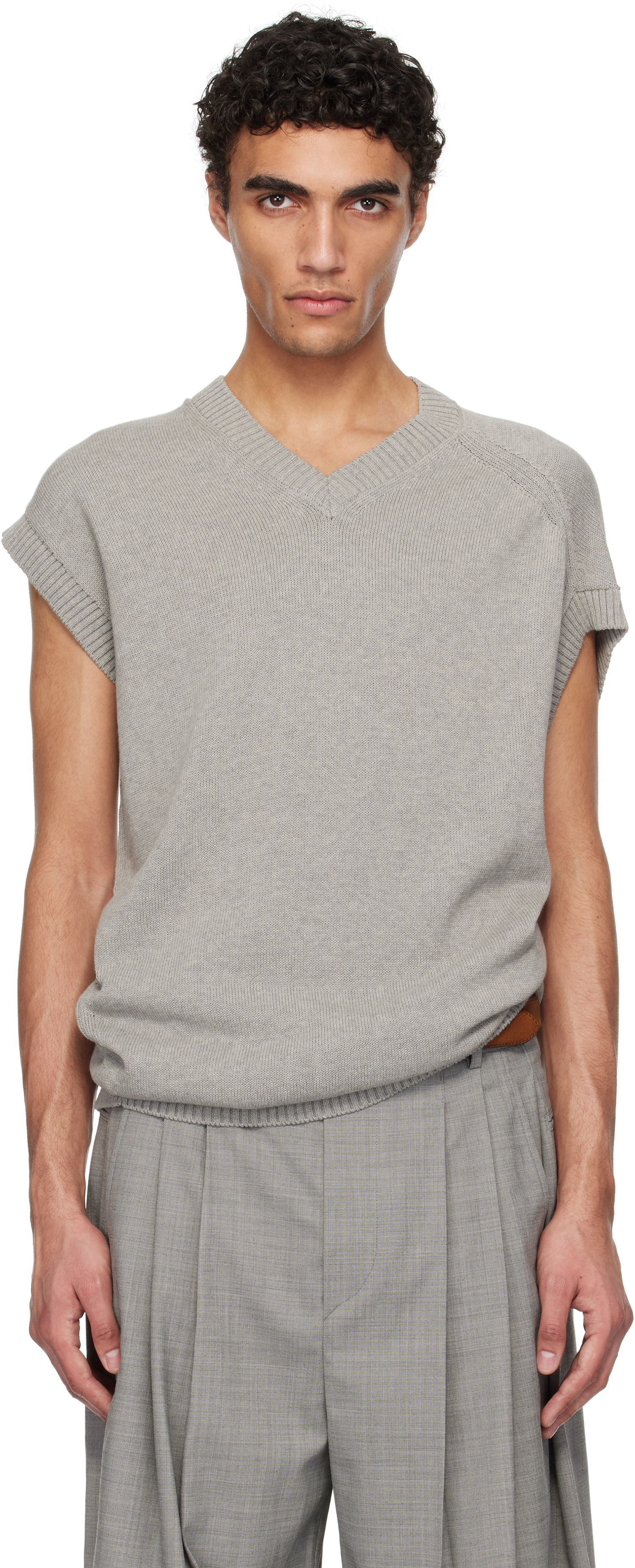Sveter HED MAYNER Hed Mayner V-Neck Knit Vest Šedá | HMMA75074A-HA600, 0