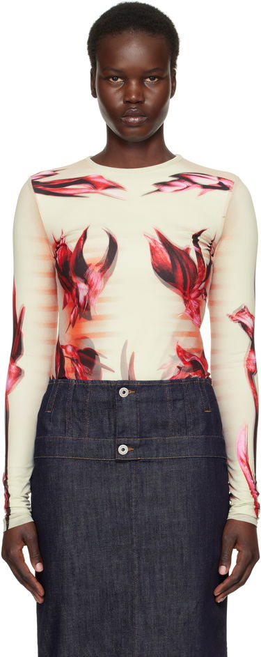 Tričko Jean Paul Gaultier Jean Paul Gaultier 'The Flower Body Morphing Marinière' Long Sleeve T-Shirt Béžová | 25/33-F-TO264-T581-422030, 0