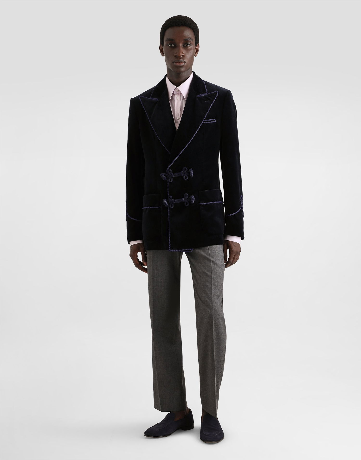 Bunda Dolce & Gabbana Double-breasted Sicilia-light Jacket In Smooth Velvet Navy | G2VQ4TFUVG7B0665, 1