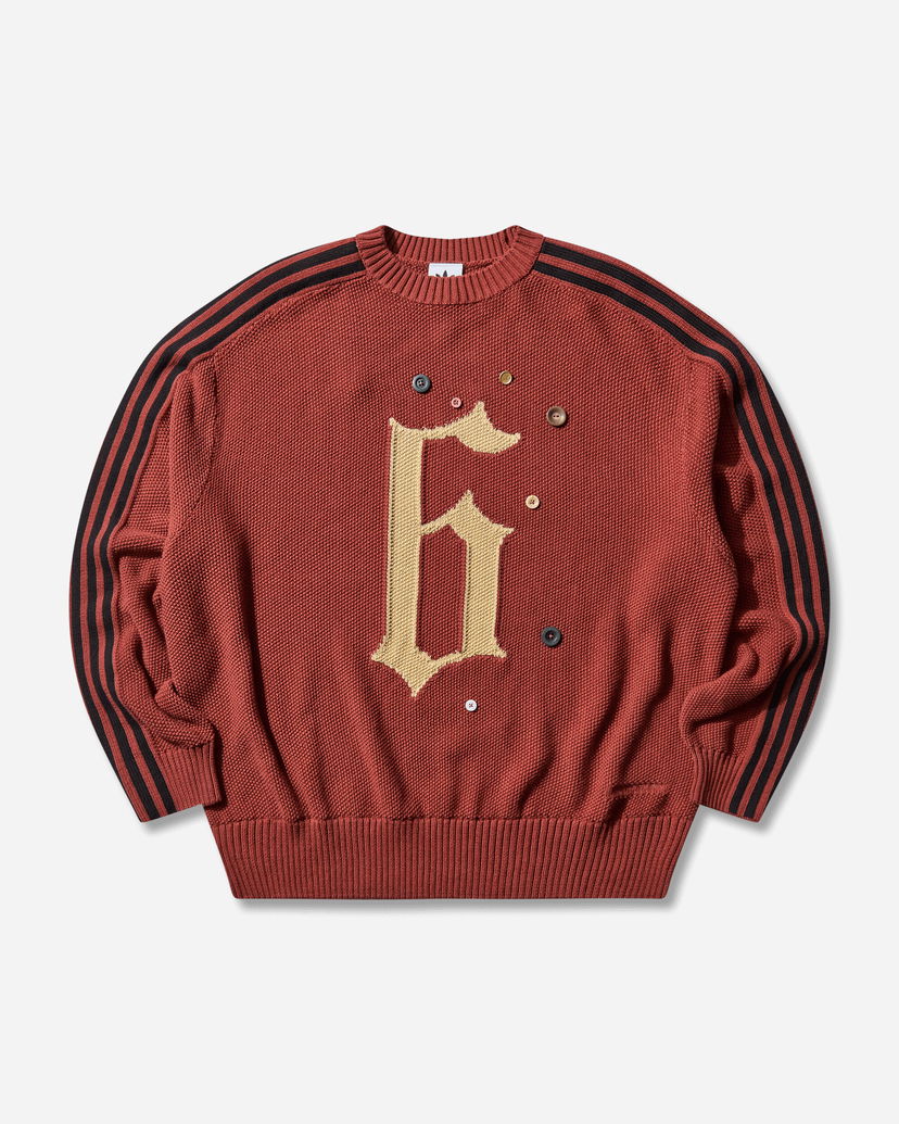 Sveter adidas Originals SFTM Knit Crew Neck Sweater with Gothic F Applique, Decorative Buttons, and Striped Sleeves Červená | KC0327