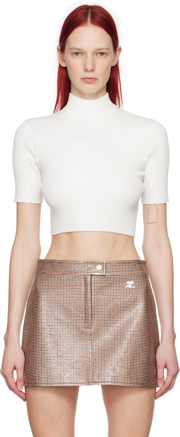 Crop Top Courrèges Cropped Fitted T-Shirt Biela | 124MPU135FI0001, 0